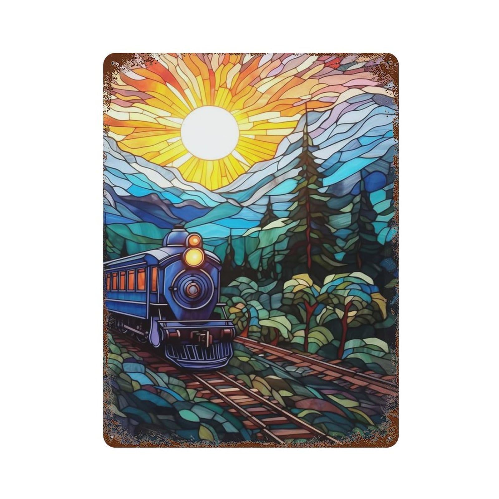 Railway Art Train Journey Rustic Tin Plaque 15.7"x11.8", Farmhouse Wall Decor for Shed, Workshop And Garage Wall Decor