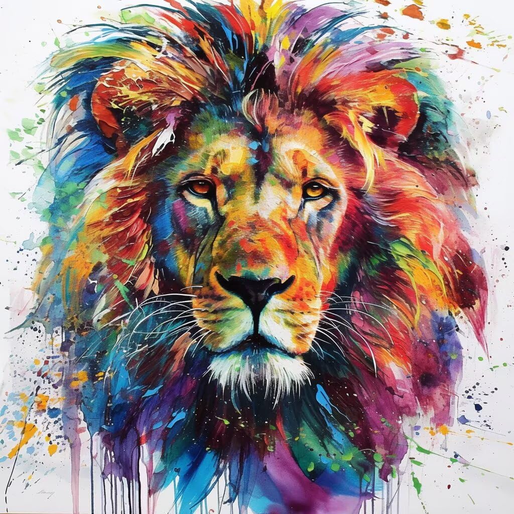 DIY LöWe Diamond Painting Erwachsene, 5D Farbe Diamant Painting Bilder Kinder Anfänger, Mosaik Bastelset Erwachsene Diamanten Malerei Stickerei Kreuzstich Geschenk Home Wand Dekor 80x80 cm V-992