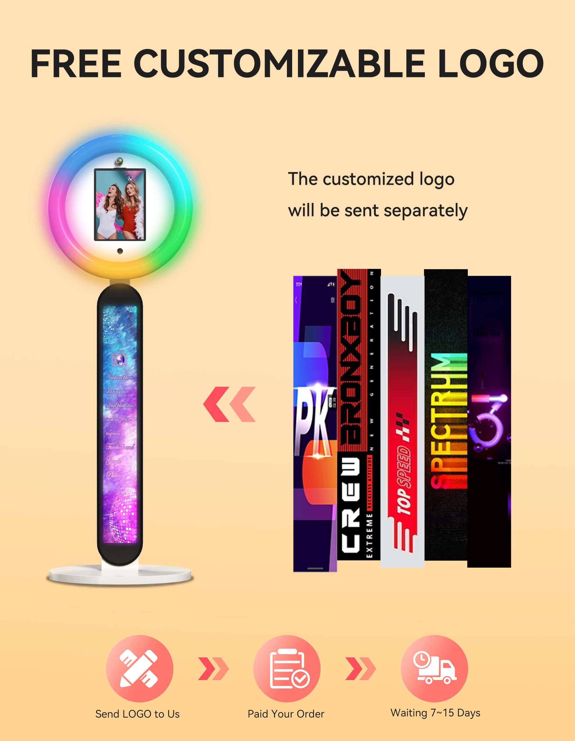 OGZSP Photo Booth Stand for ipad Customized Logo Metal Selfie Photobooth Machine Fits 10.2