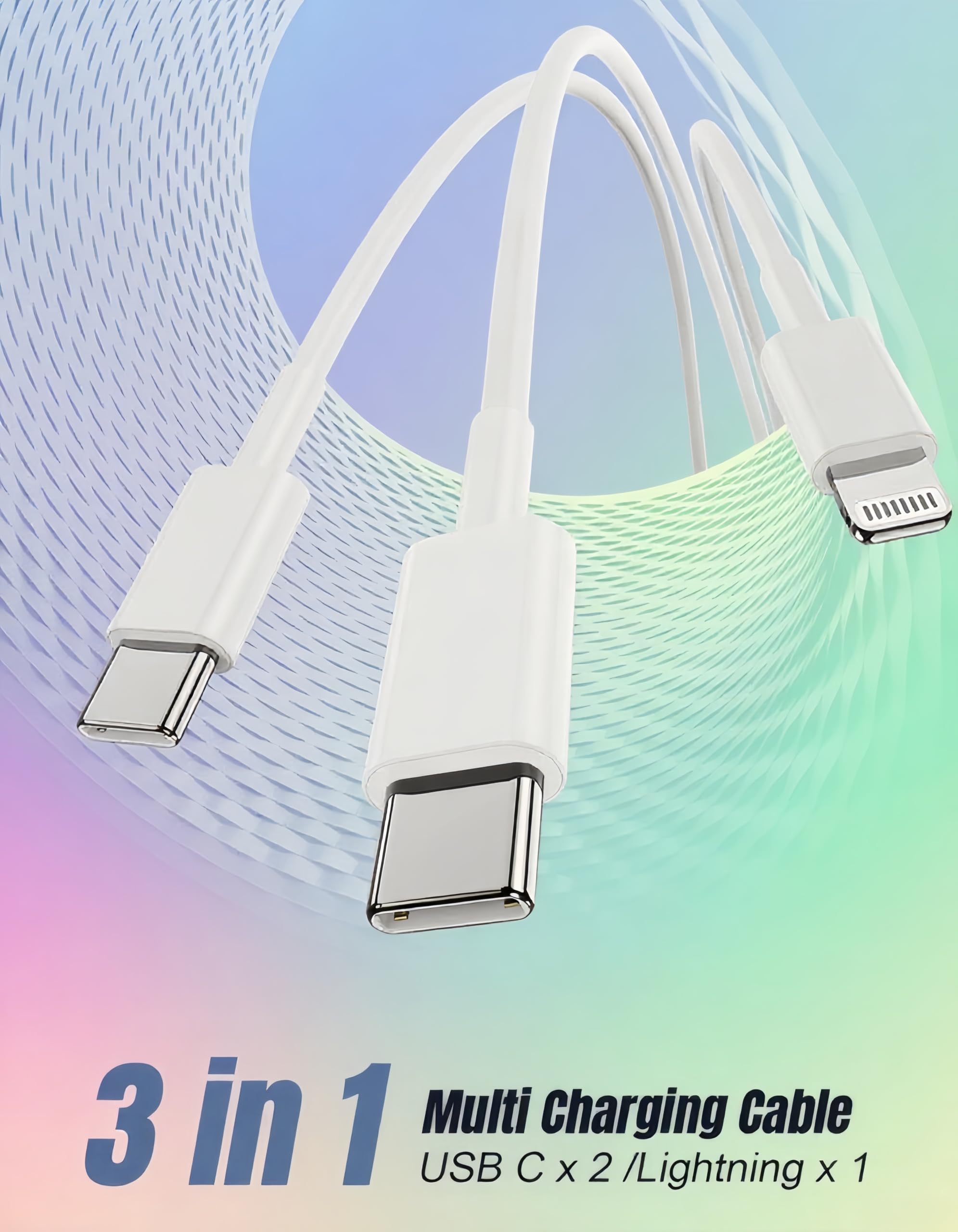 Cavo di ricarica multiplo USB C 1,8 m, cavo di ricarica 3 in 1 e cavo Lightning per caricabatterie rapido per più dispositivi, triplo caricabatterie universale con USBC a connettori multipli per