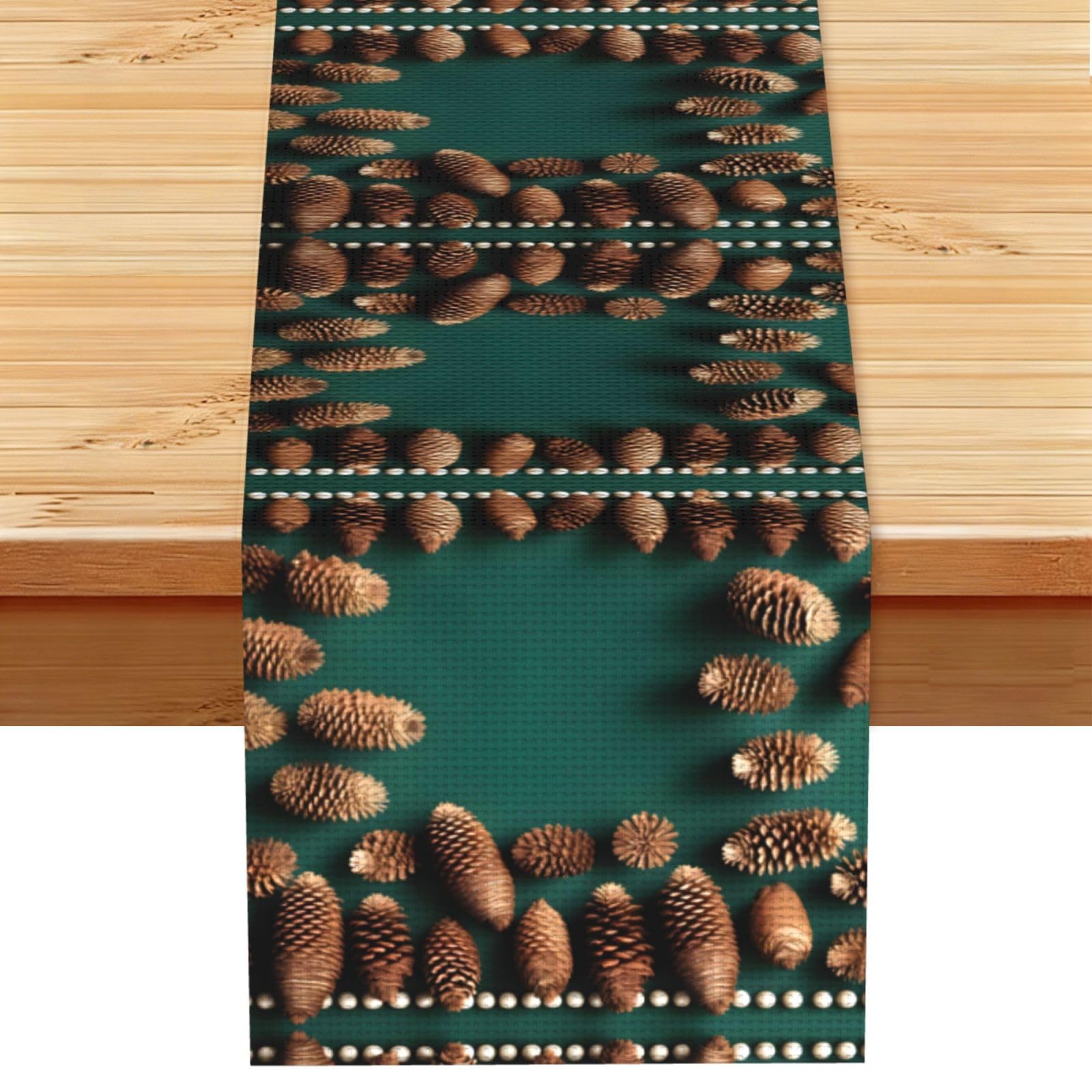 Pine Cone Border Linen Look Table Runner 13x72-Wrinkle Resistant Farmhouse Style for Dining Table Decor