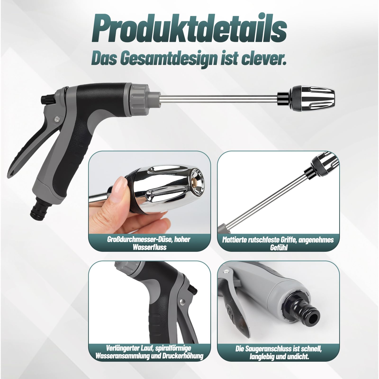 Pistolet wysokociśnieniowy do węża ogrodowego, pistolet wysokociśnieniowy Jetteryx model 2026, regulowana dysza wysokociśnieniowa do węża ogrodowego, pistolet natryskowy Powerjet do mycia i