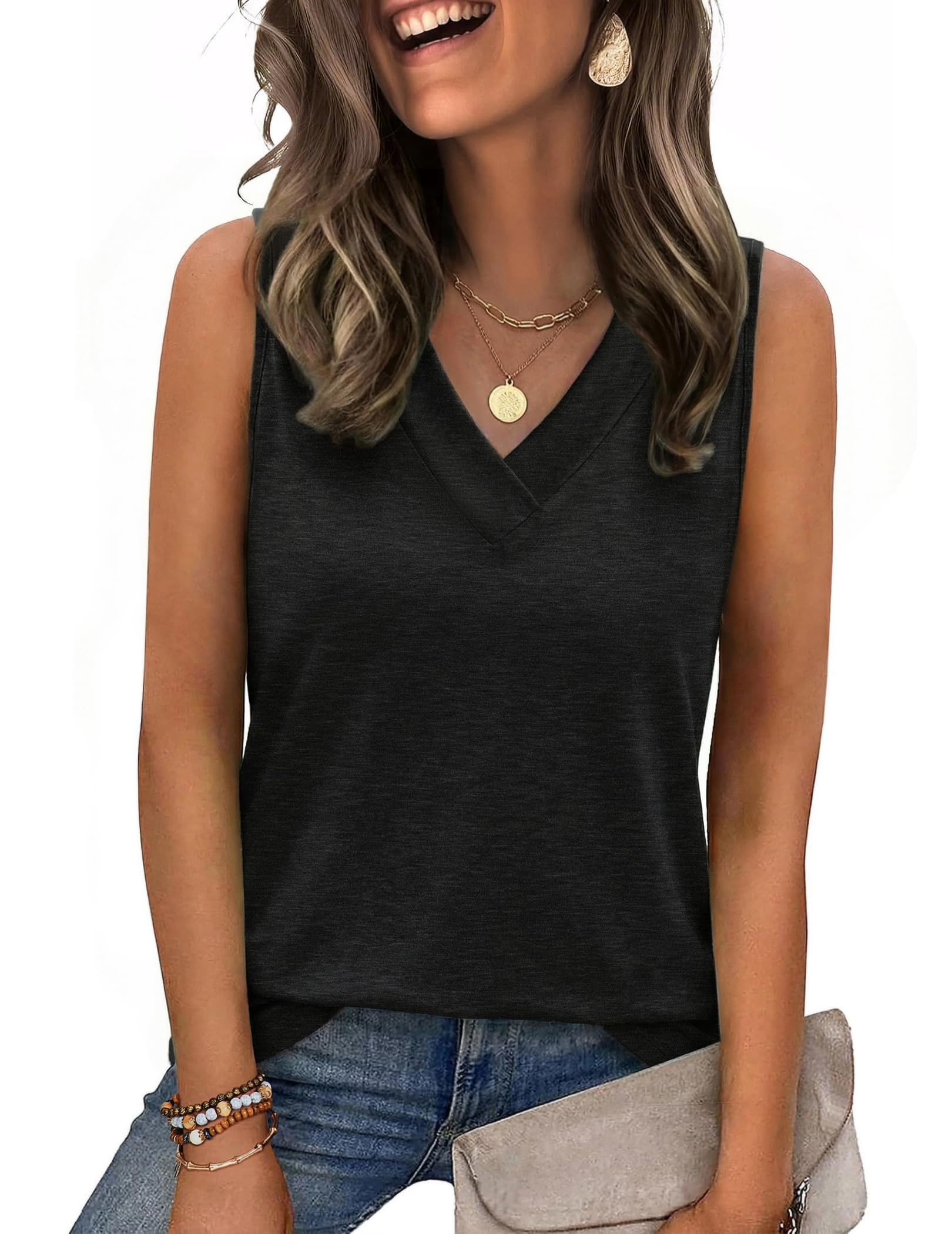 Zeagoo Tank Top for Women 2026 Spring Summer V Neck Loose Fit Sleeveless Tops Beach Vacation Clothes — view 14