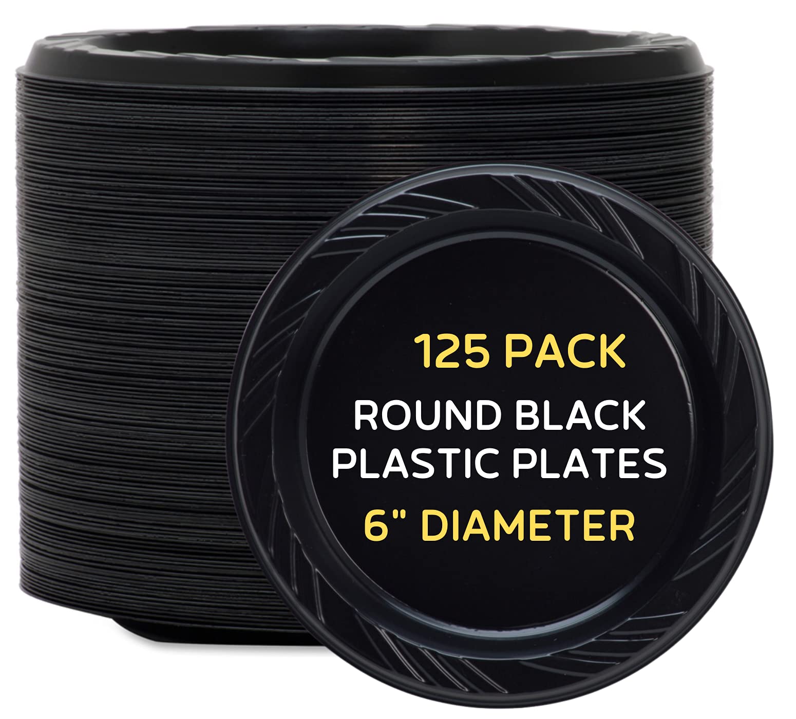1InTheHome Black Small Plates, 6 inch Plastic Cake Plates, Black Dessert Plates Round 125 pcs