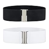 Alphyly Neries 2 Pack Women's Wide Elastic Belt, Black Vintage Stretch Cinch Waist Belt