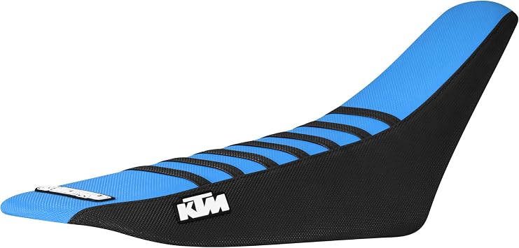 Enjoy Mfg Seat Cover - Compatible with KTM 2001-2006 SX SXF EXC XCW #73 Logo Black Sides/Light Blue top/Black Ribs