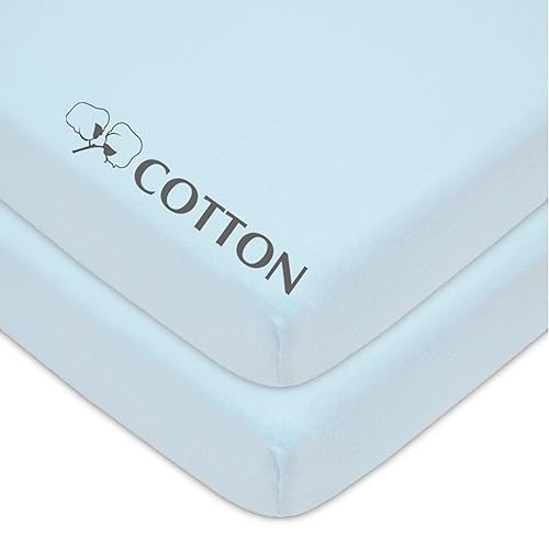 Miniatura 3 de American Baby Company Paquete de 2 sábanas bajeras para cuna de 24 x 38 pulgadas, suave, transpirable, neutro, 100% algodón, sábana portátil, azul,