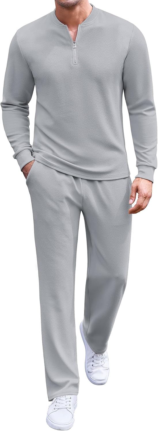 COOFANDY Men's 2 Piece Tracksuit Set Polo Athletic Sweatsuit Quarter Zip Jogging Long Sleeve Casual Sports Outfits