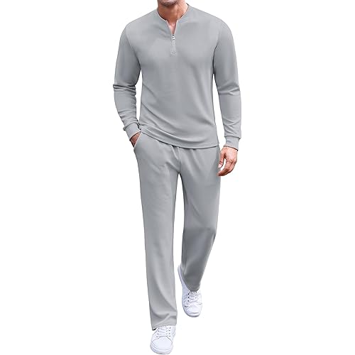 COOFANDY Men's 2 Piece Tracksuit Set Polo Athletic Sweatsuit Quarter Zip Jogging Long Sleeve Casual Sports Outfits