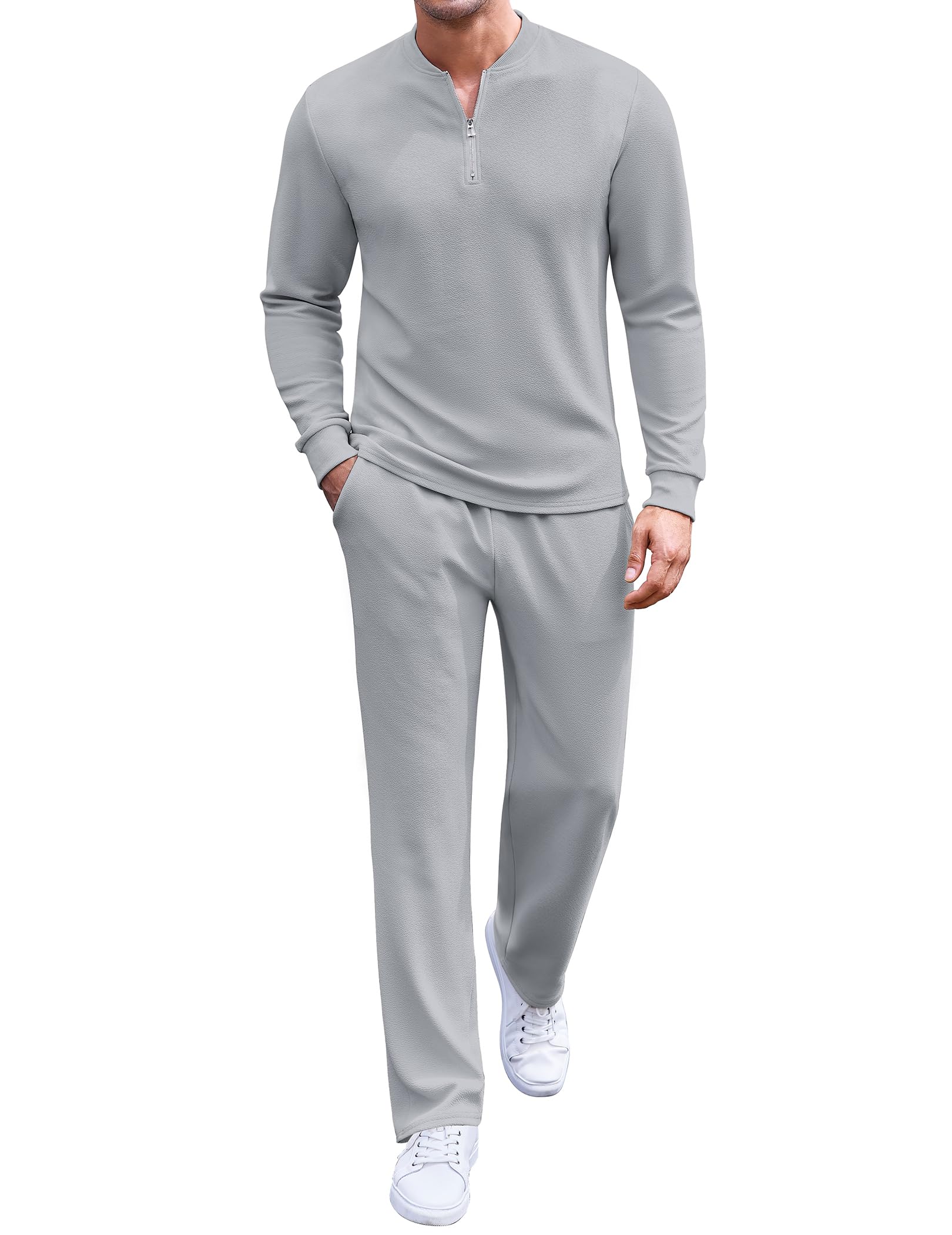 COOFANDY Men's 2 Piece Tracksuit Set Polo Athletic Sweatsuit Quarter Zip Jogging Long Sleeve Casual Sports Outfits