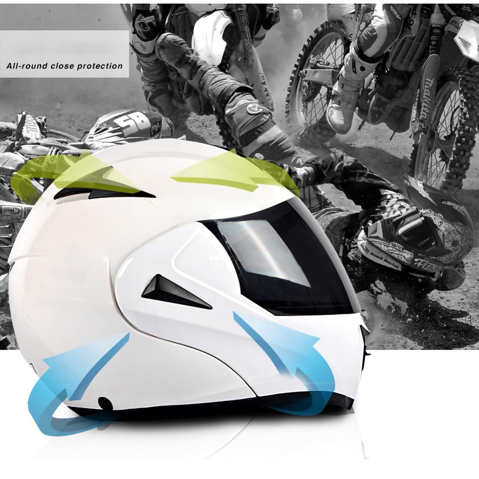 Bluetooth Integrado Modular Casco Moto Integral para Motocicleta,Personalidad Fresca Casco con Doble Visera,para Montar Al Aire Libre Apto Certificación ECE