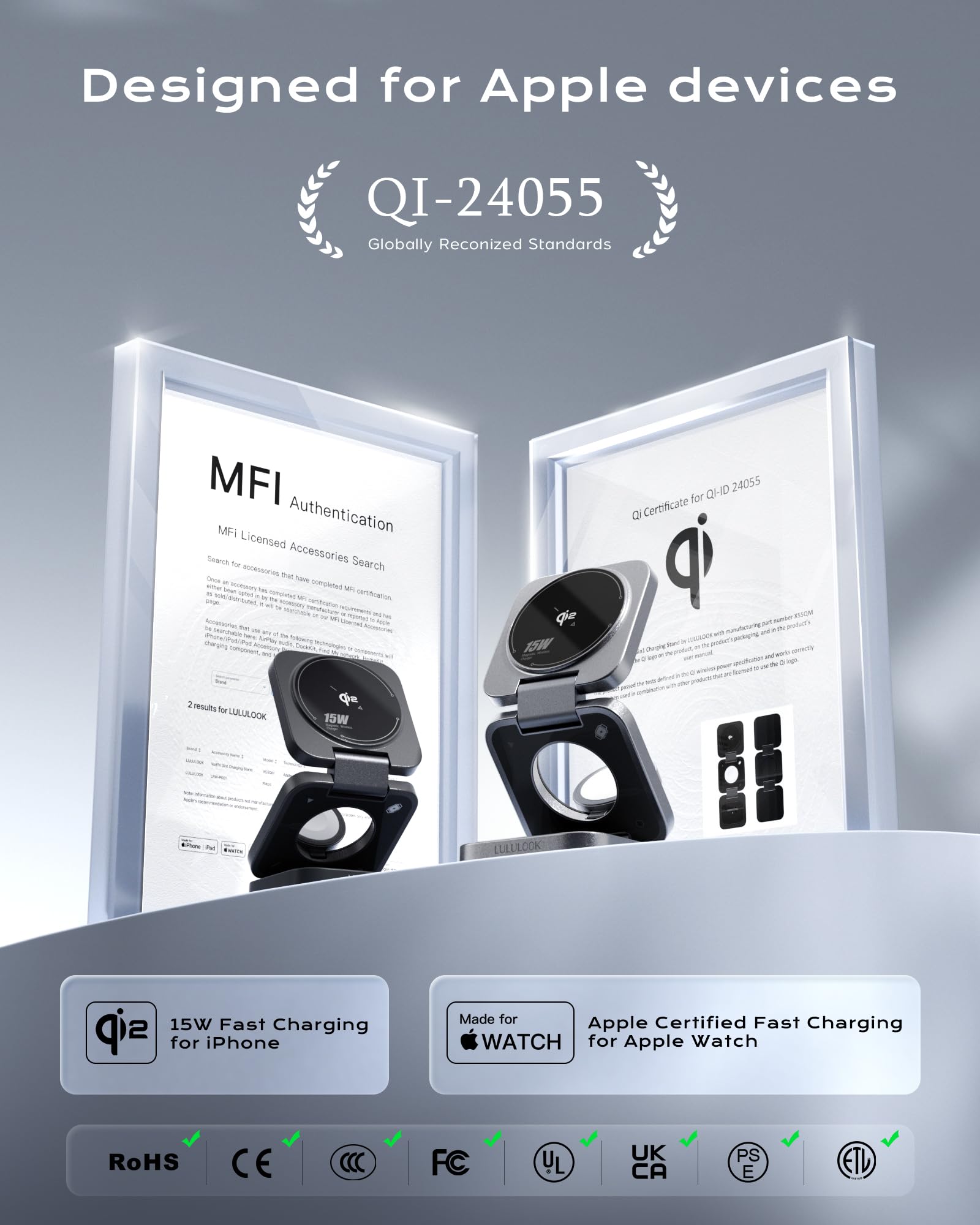 [MFi] Qi2 stacja ładująca 3 w 1, Apple z Made for Watch, podróżna składana, 15 W, MagSafe stacja ładująca do iPhone 17 Pro Max / 17 Air/17 Pro/17, 5 W ładowarka do zegarka Apple Watch Ultra 3, AirPods