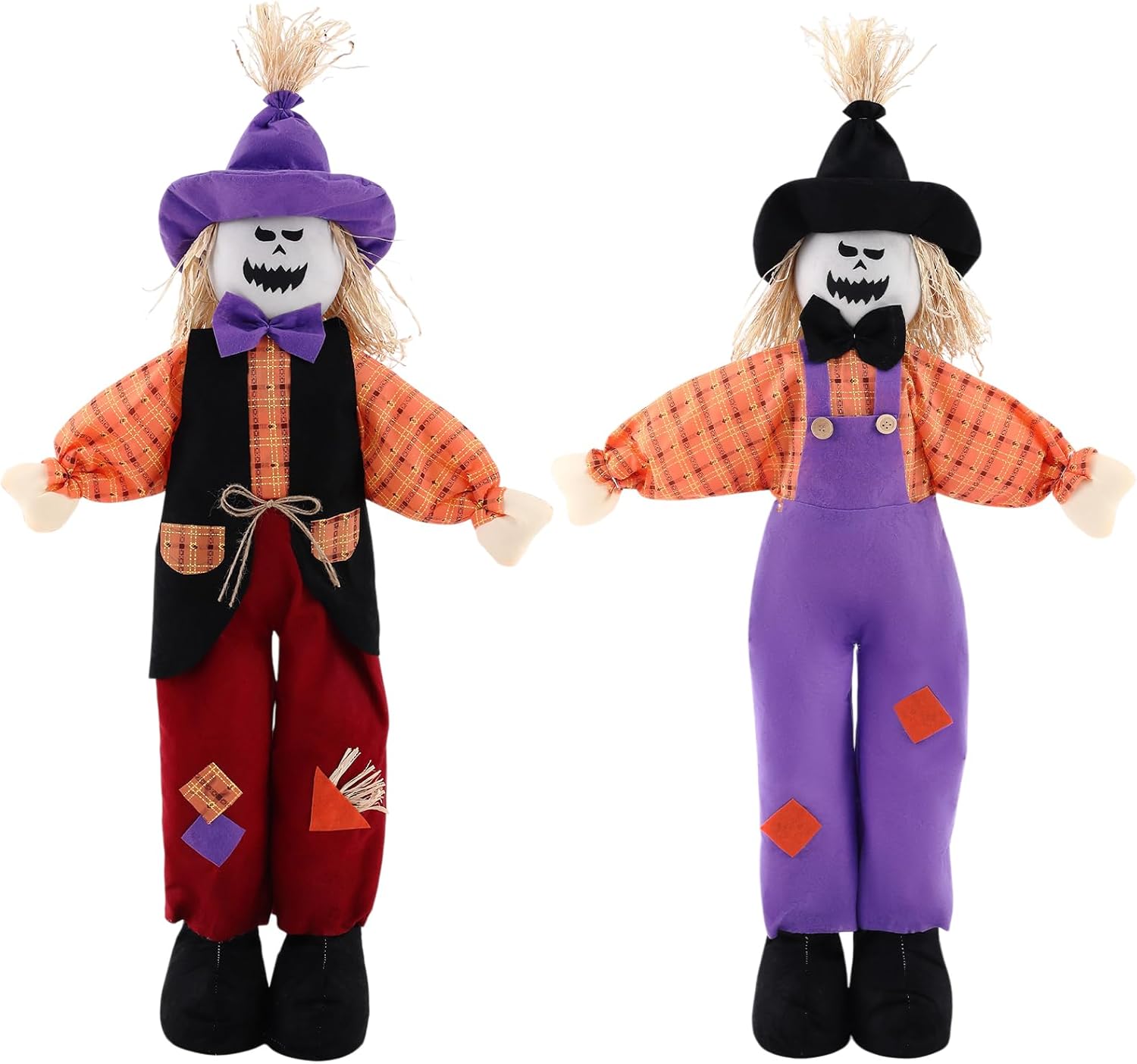 2 Pcs Halloween Scarecrow 31.5 Inches Skull Scary Standing Scarecrow Ghost Garden Outdoor Decorations, Figurine Gifts for Halloween Fall Autumn Thanksgiving Outdoor Decor Farmhouse Porch 2 Skull, 31.5 Inches