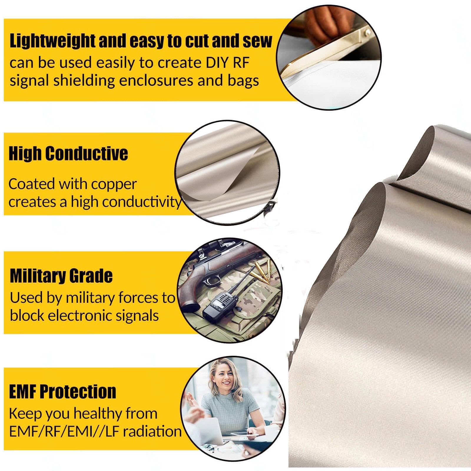 Grado Militare Tessuto Schermante RFID EMI Anti Radiazioni di Faraday Blocca i Segnali Elettromagnetici per Conduttivo Pastiglie, EMI, Wi-Fi, Telefono Cellulare,silver-9m