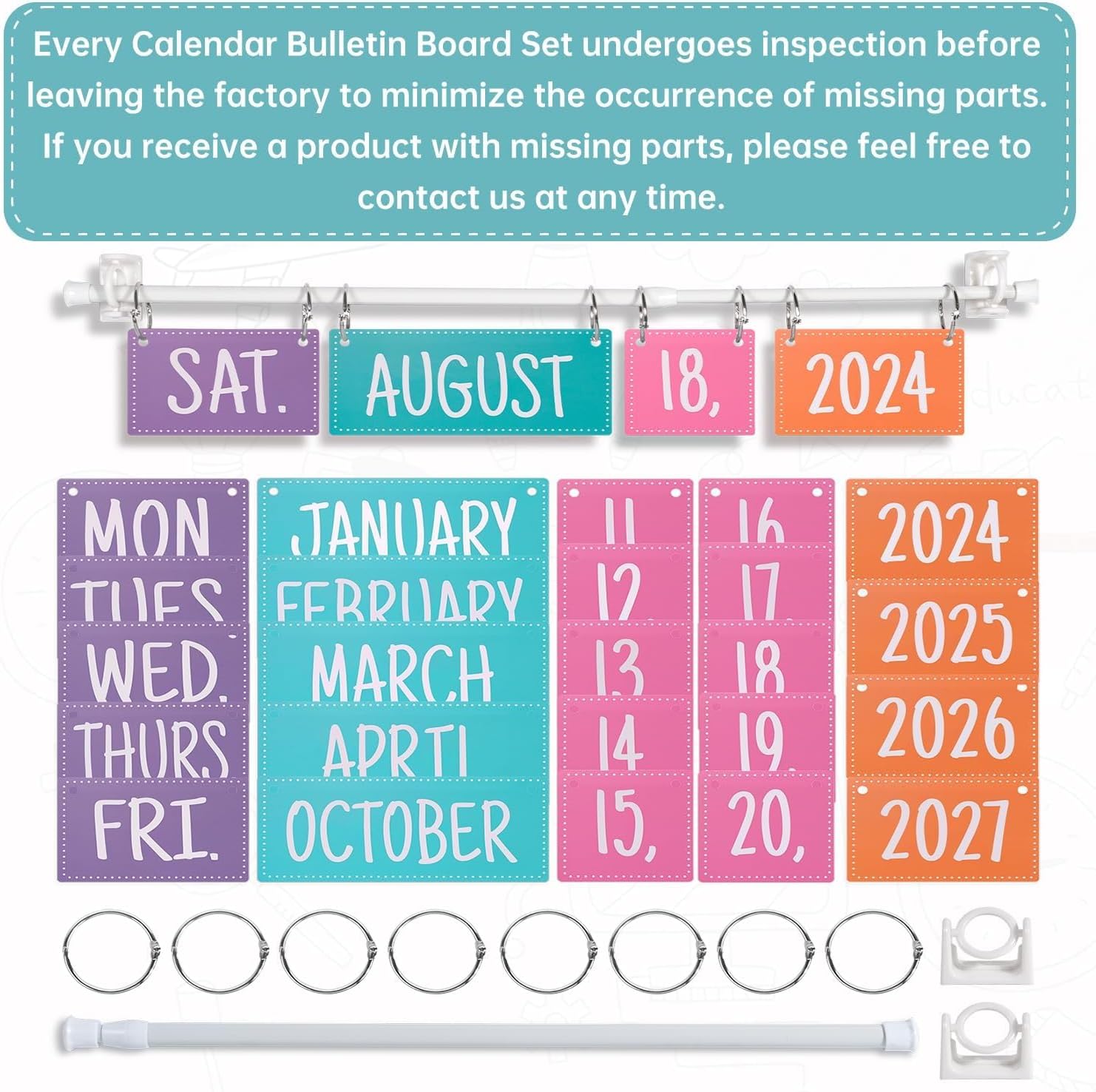Rainbow Classroom Calendar Bulletin Board Set, Colorful Flip Date Cards with Adjustable Holder, 54 Cards for School Home Decor image 2