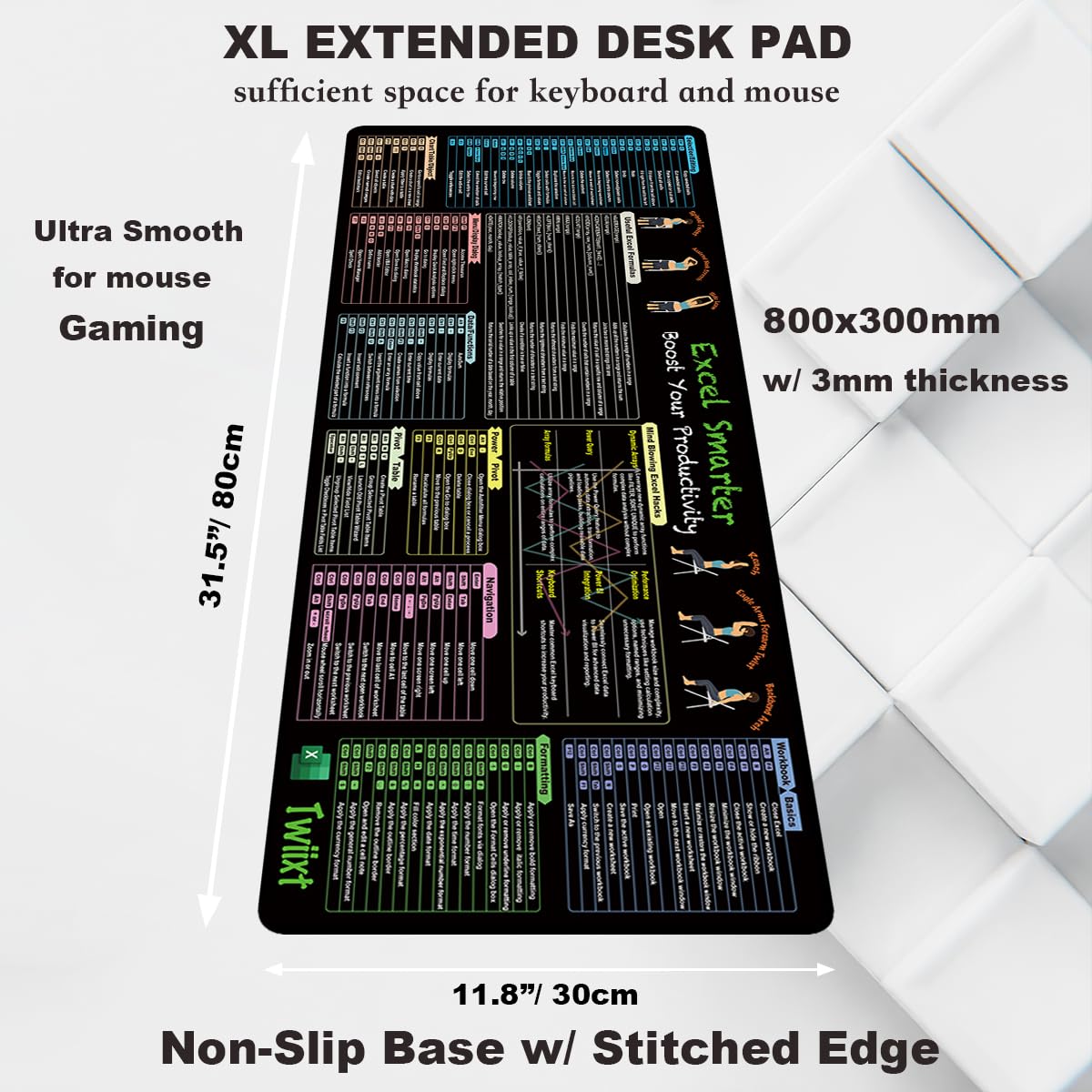 Office Exercises Guide Excel Cheat Sheet Mouse Pad XL - 200+ Shortcuts ...