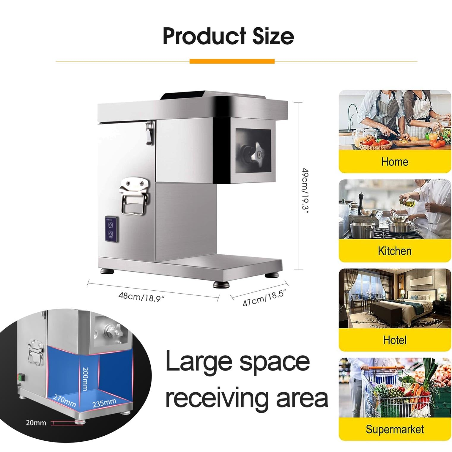 Affettatrice elettrica per uso domestico e commerciale, in acciaio inox, facile da pulire, funzionamento silenzioso per affettare carne surgelata, gastronomia, formaggio in strisce e cubetti