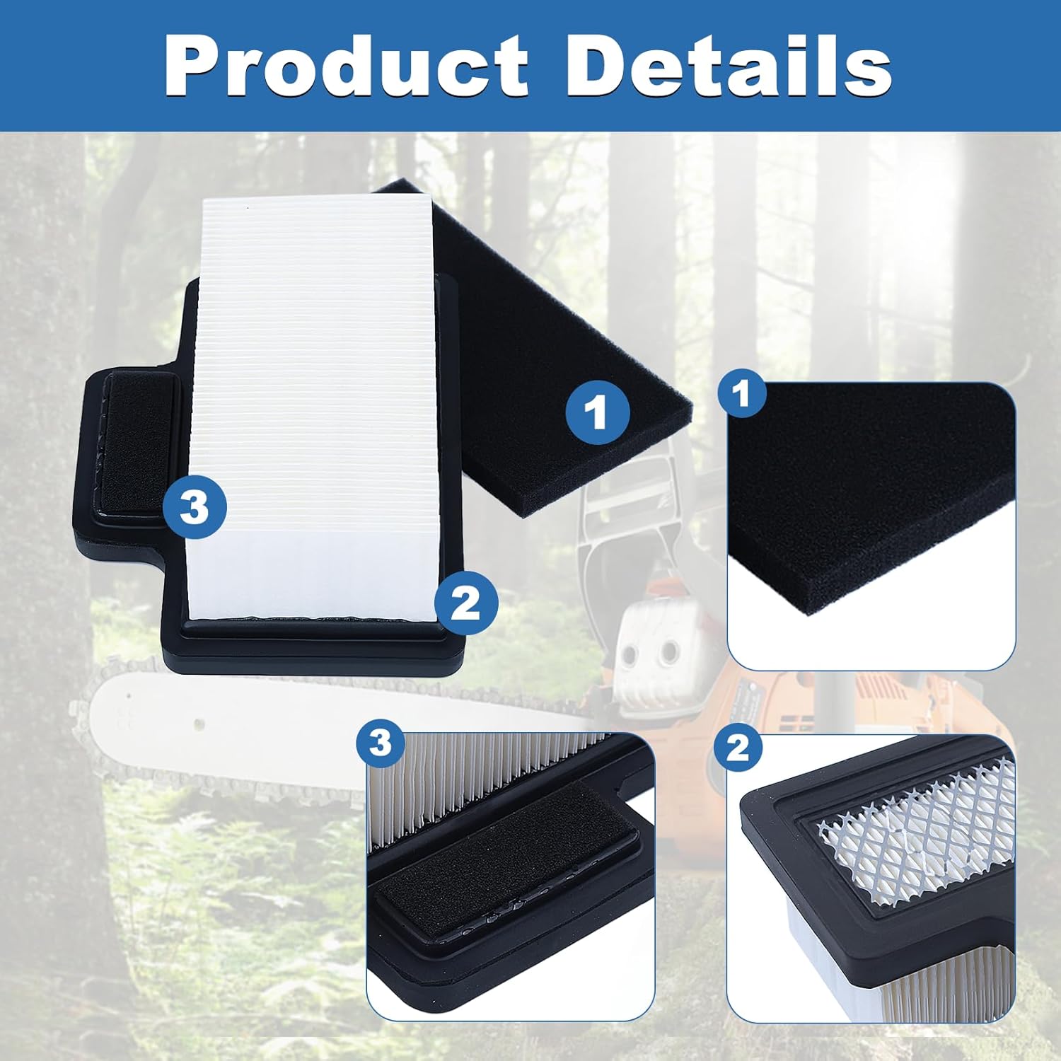 Air Filter with Pre Filter for Wacker Neuson BS50-2 BS50-2i BS50-4 BS50-4AS BS60-2i BS60-4 BS60-4S BS60-4AS BS70-2i Replace 5200003062 5200007045 5200007044（2 Pcs）