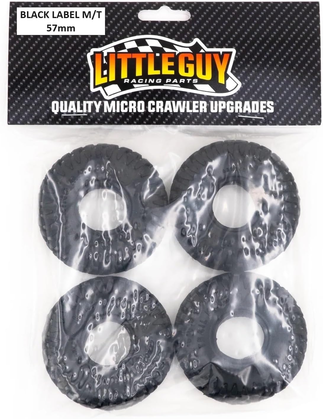 Little Guy Racing Parts Black Label M/T (57mm) 1.0 Inch Tires Compatible with 1/24 RC Axial SCX24, RGT, Element, Enduro, URUAV (4 Tires per Order), Black, 57mmx19mmR1 + Free LGRP Sticker