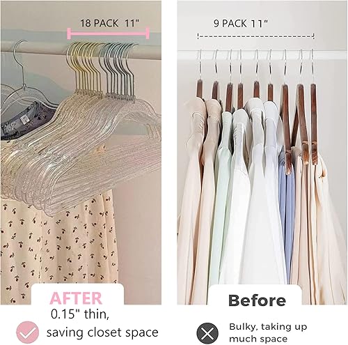 Miniatura 5 de Perchas de Ropa Rosas de 16", Paquete de 40 Perchas de Plástico con Recubrimiento Transparente para Armario de Adultos, Bling Ganchos de Ropa