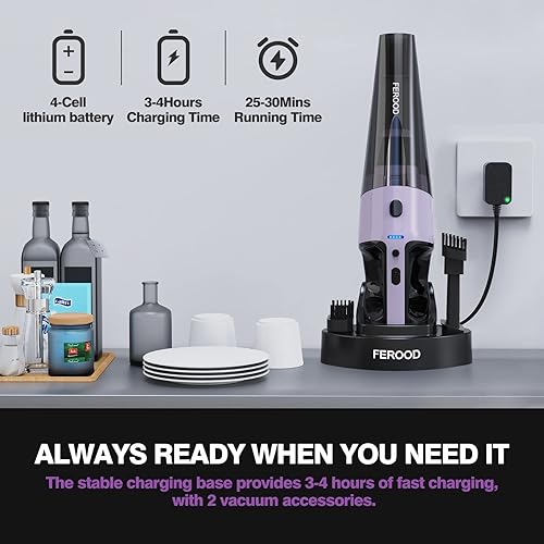 Miniatura 2 de FEROOD Aspiradora de mano inalámbrica recargable para automóvil con base de carga, aspiradora de mano de alta potencia de 9000 PA, aspiradora de