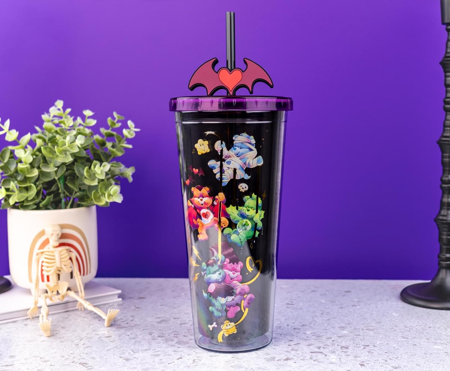 Silver Buffalo Care Bears x Universal Monsters Carnival Cup With Leak-Resistant Lid and Straw Topper | Holds 24 Ounces - Image 5