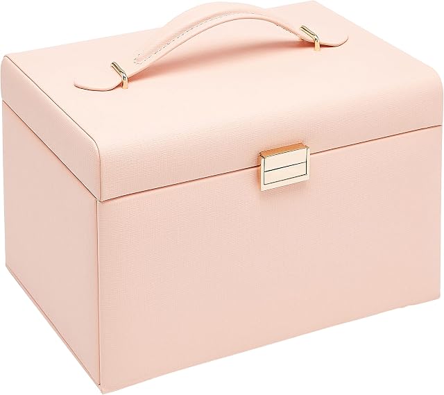 Amazon Basics Large Jewellery Travel 6-Case Organizer with 3 Drawers and Mirror - Pink