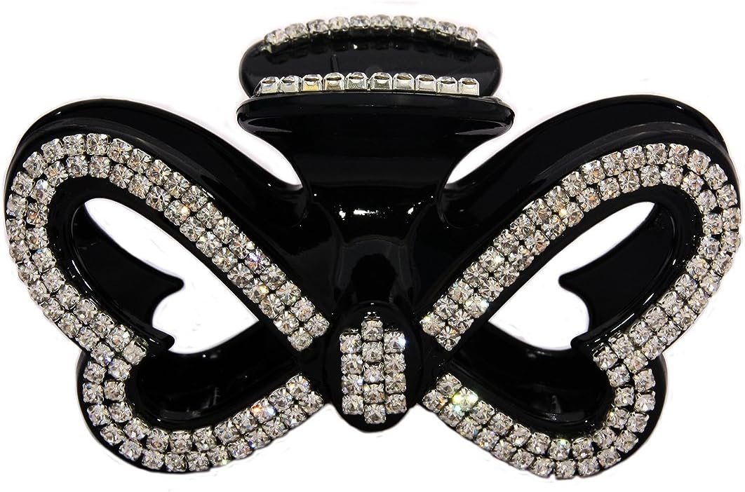 JCPeniel Large Butterfly Fancy Good Quality Rhinestones Claw Clip Jaw Clips For Thick Hair,One size,Black
