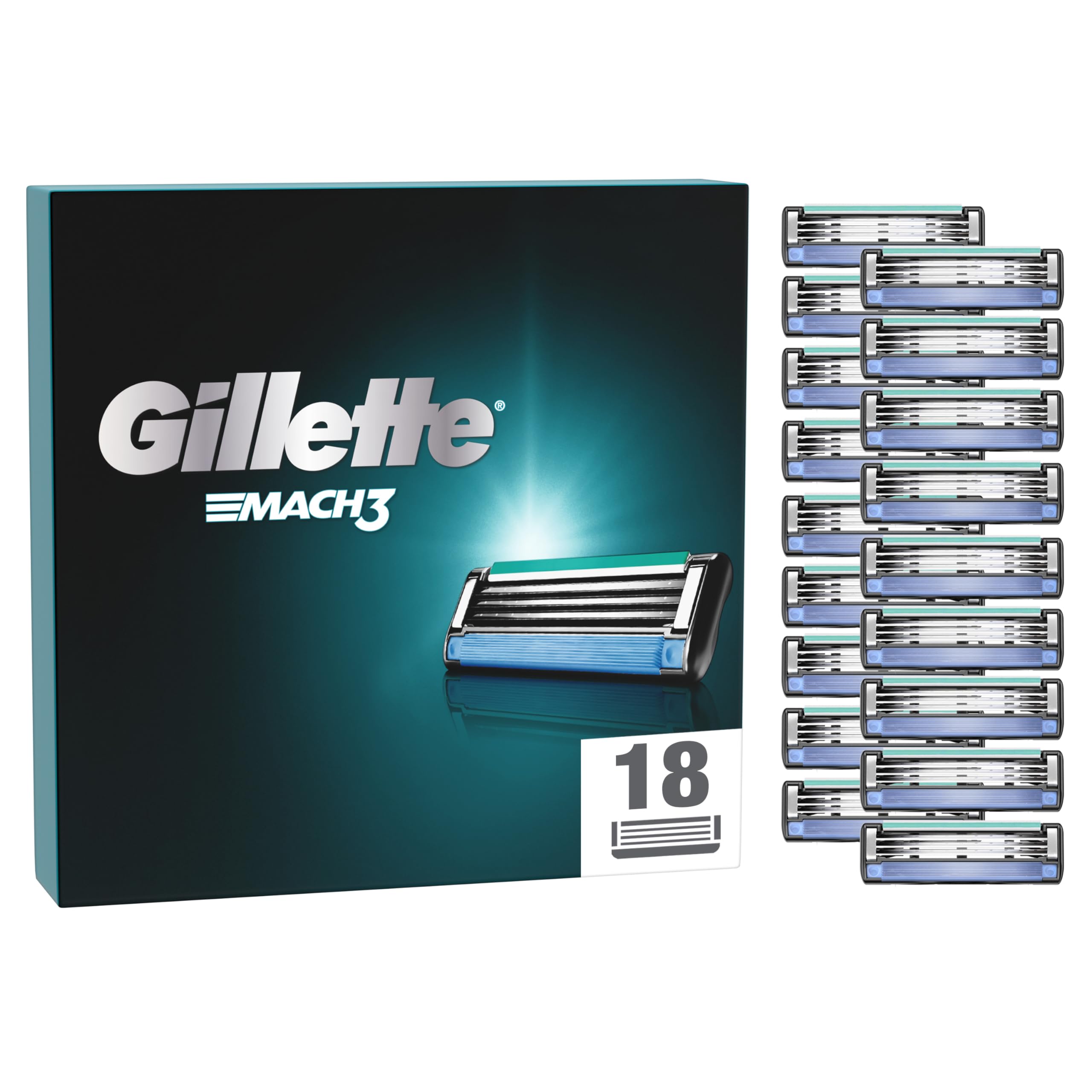 Gillette Mach3 Rasierklingen, 18 Ersatzteile (3 Klingen), Mikroschutzklappe, optimaler Gleiteffekt mit Schmierband, bis zu 15 Rasuren mit 1 Klinge