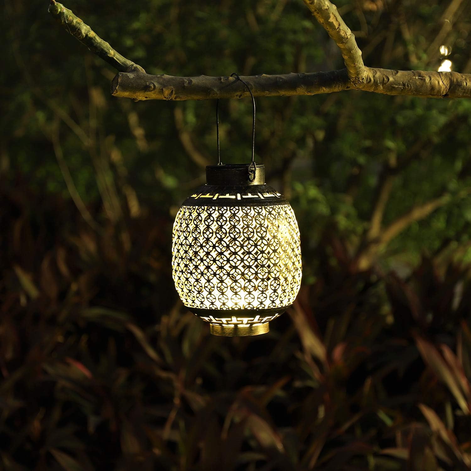2 Pack Solar Lanterns Outdoor Hanging Solar Lights Decorative, Solar Outdoor Decorations for Patio Garden Yard Porch and Tabletop with Shadow Casting. (Modern)