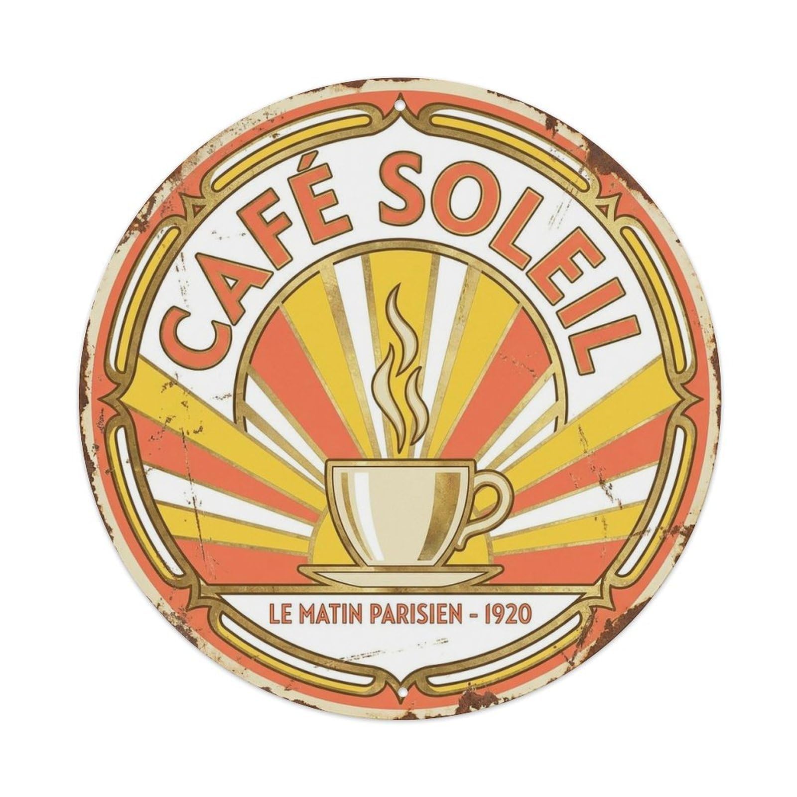 Sunburst Rays Coffee Shop Moka Latte Pot Cafe Espresso Metal Tin Sign Plaque Wall Decor for Cafe, Man Cave, Club Bar, Office, Home Garden Round Metal Poster 8x8Inch