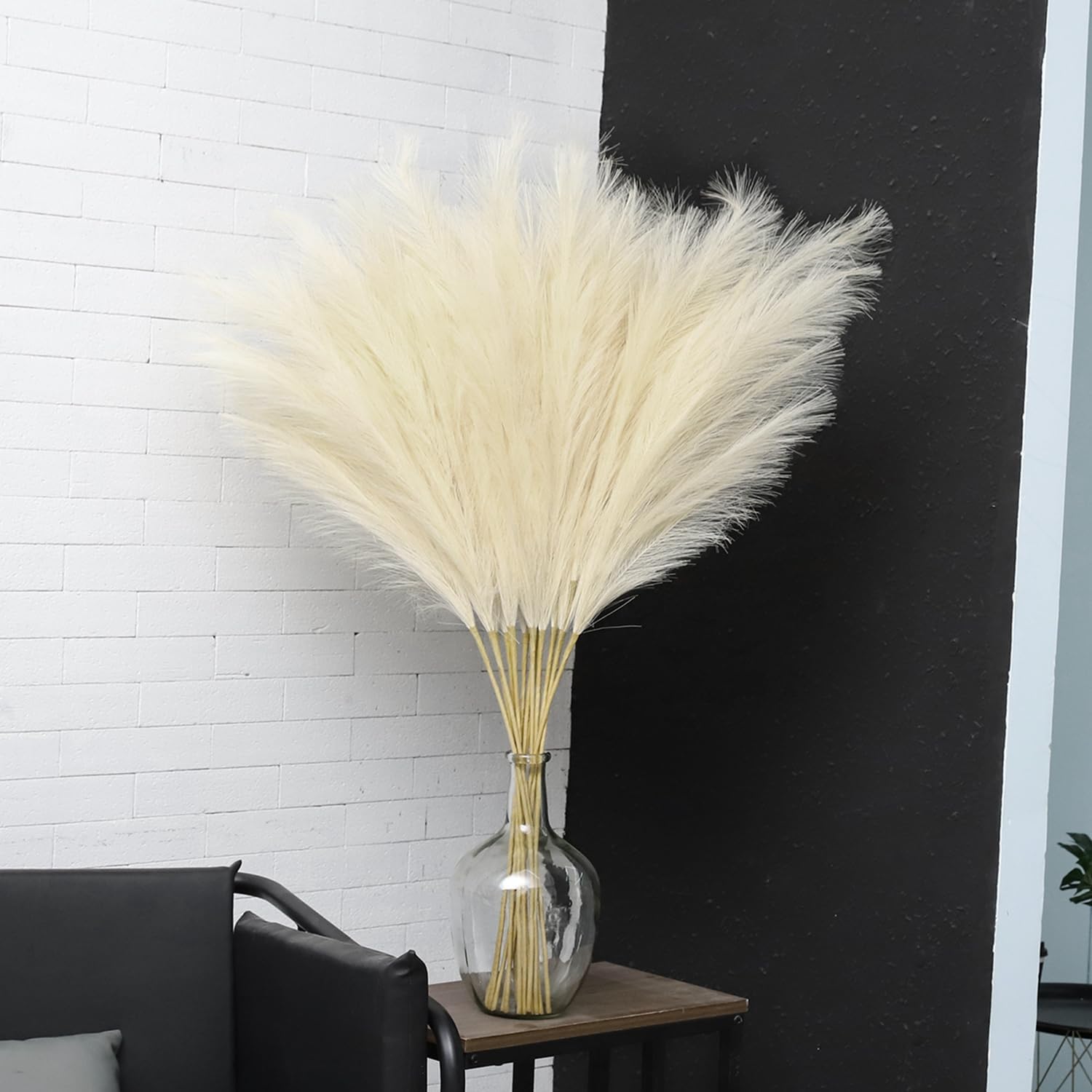 43" Faux Pampas Grass Decor Beige & Green - Artificial Pampas Grass Small Pampas Grass Fluffy Pompas Floral Arrangement