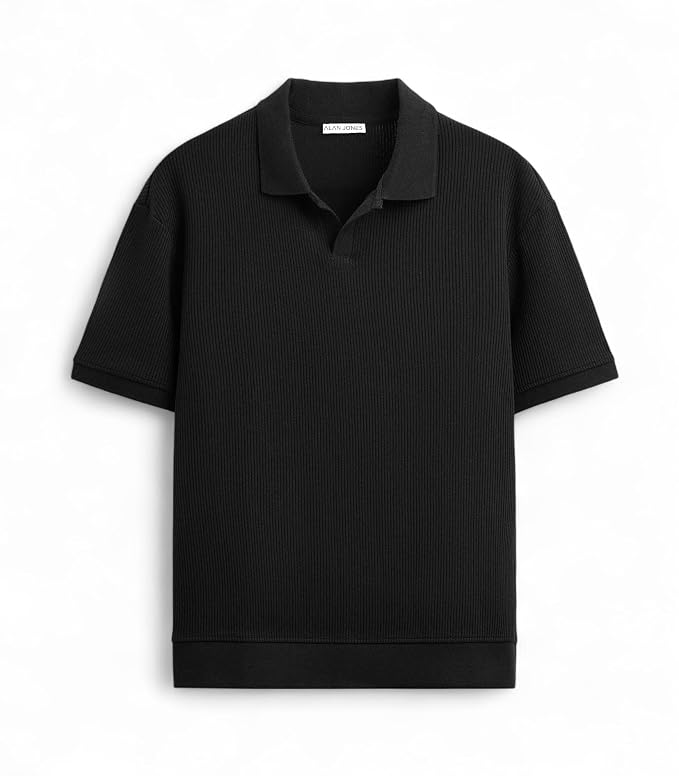 Black Ribbed Polo Shirt