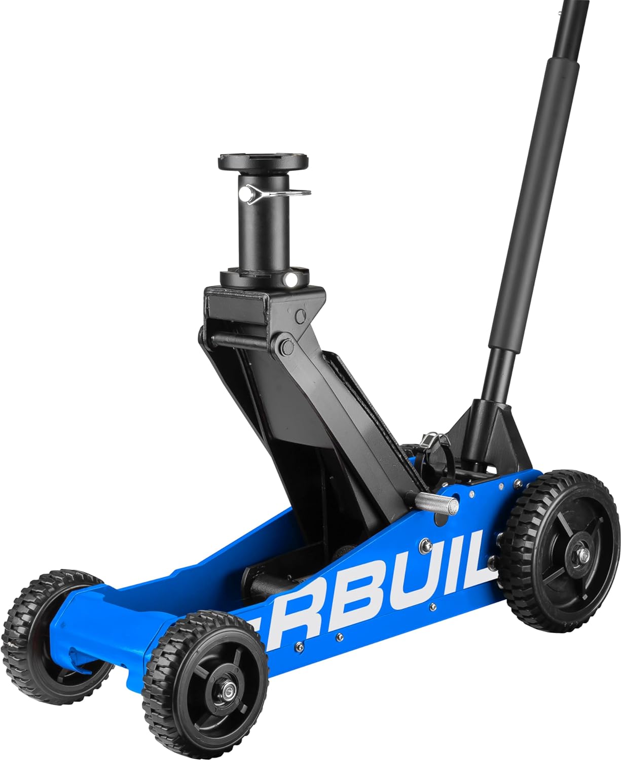 Powerbuilt 2.5 Ton Big Wheel Off Road Jack, Vehicle Lift for Trucks, SUVs, ATVs Offroad Vehicles, Oversized Wheels for Rugged Terrain, 5000 LB Capacity, Blue 620620ECE