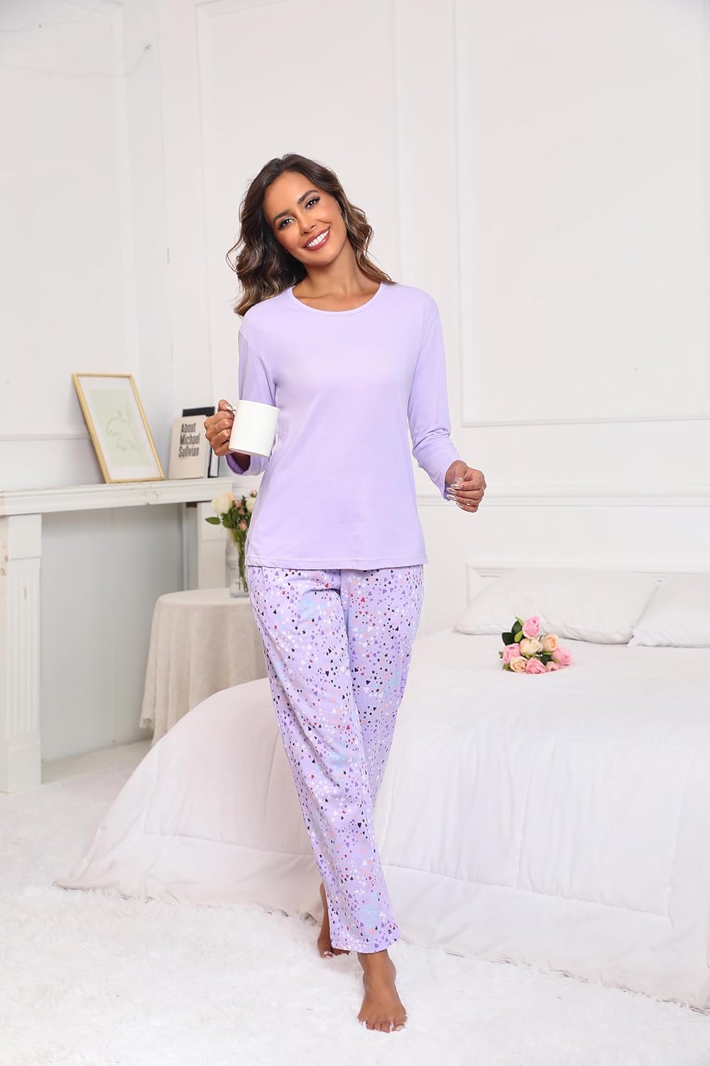 PNAEONG Women's Cotton Long-Sleeve Tops and Full-Length Pajama Set Two-Piece Pjs with Pockets SY008 - Image 5
