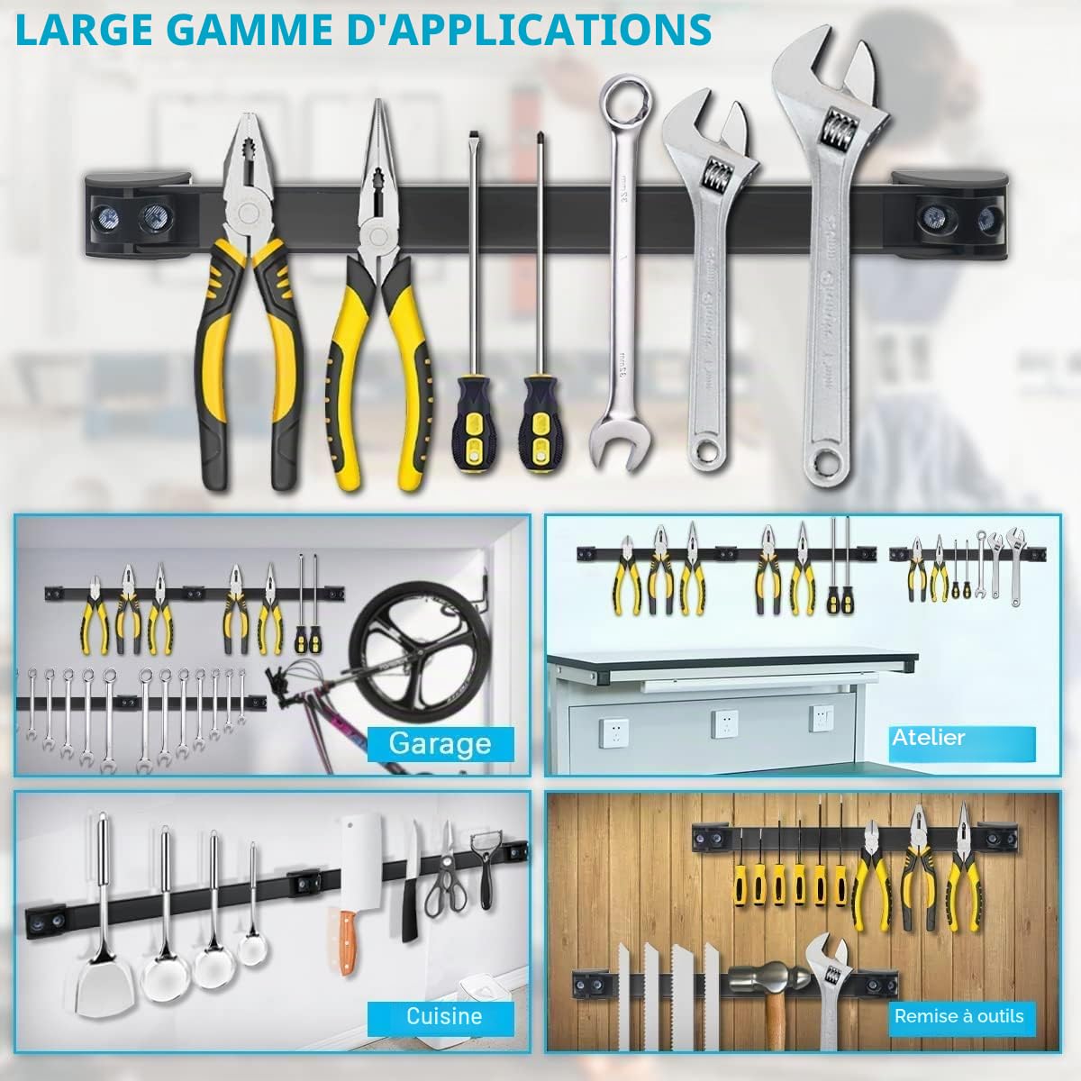 Storystore Lot de 5 Barres Magnétiques pour Outils Barre Aimantée Puissant 40cm Barre Magnétique pour Rangement d'Outils de Garage Maison Atelier