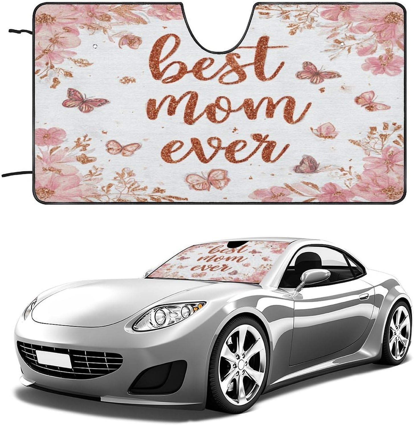 Pink Floral and Butterflies Sunshade for Car Windshield Mother Gift Cars Shades for Front Windows Block UV Reflect Heat to Keep Your Cars SUV Truck Cool for Car Truck SUV Auto Sunshades 51"x28"