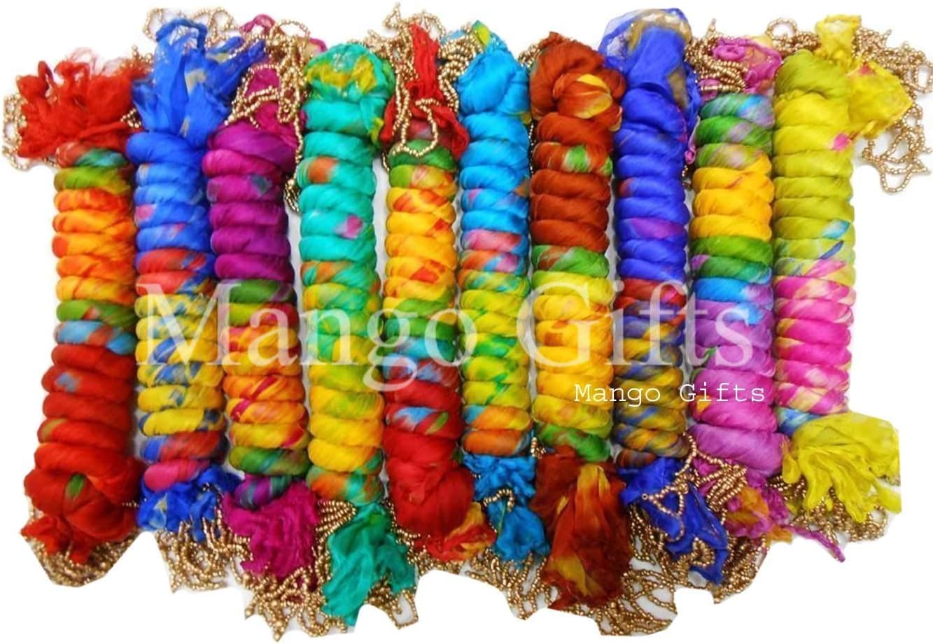 Mango Gifts Indian Tie-Dye Chiffon Scarves – 20 Pieces Multicolor Dupatta Stoles Wraps for Women – Bulk Wholesale Lot 76 x 35 Inches(193 x 90 cm)
