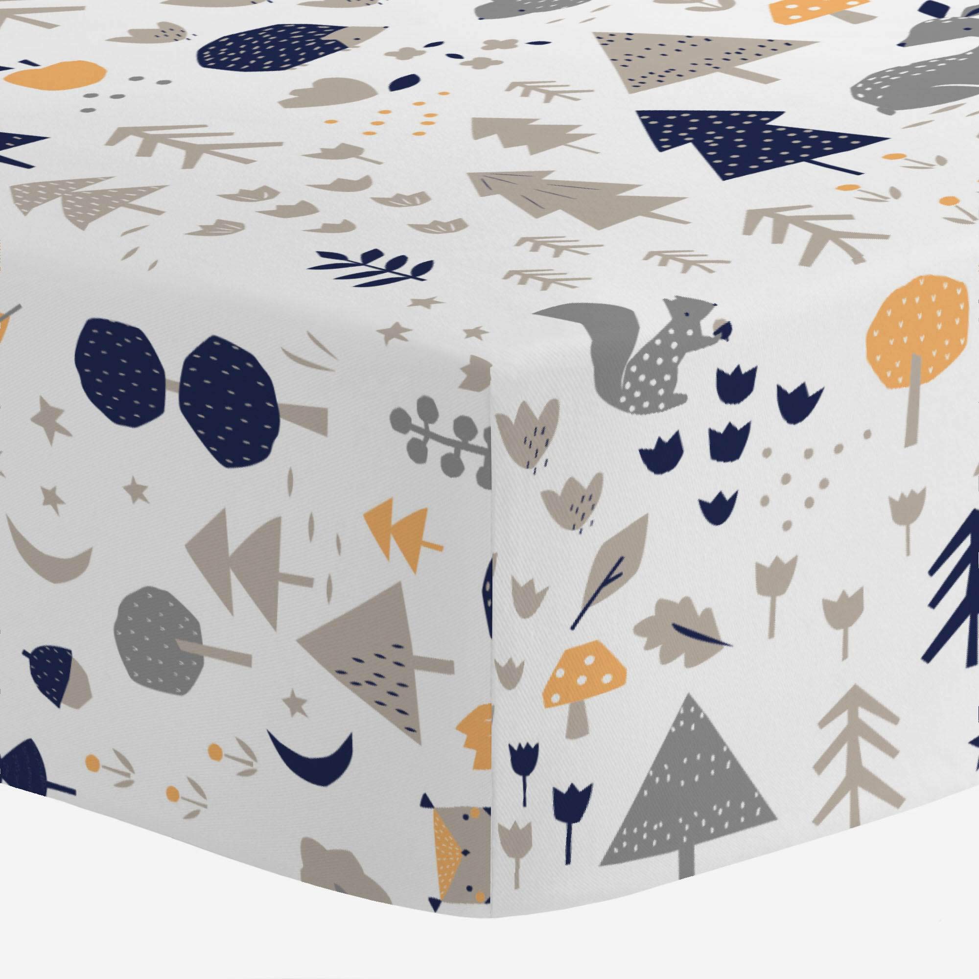 Carousel Designs Taupe and Windsor Navy Baby Woodland Crib Sheet - Organic 100% Cotton Fitted Crib Sheet - Made in The USA