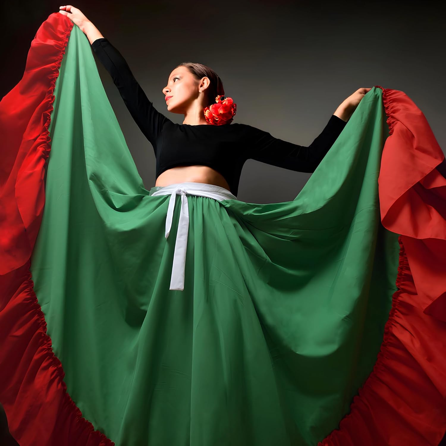Adjustable Professional Dance Skirt | Folkloric Mexican Dance or Flamenco Dancing | Double Circle |