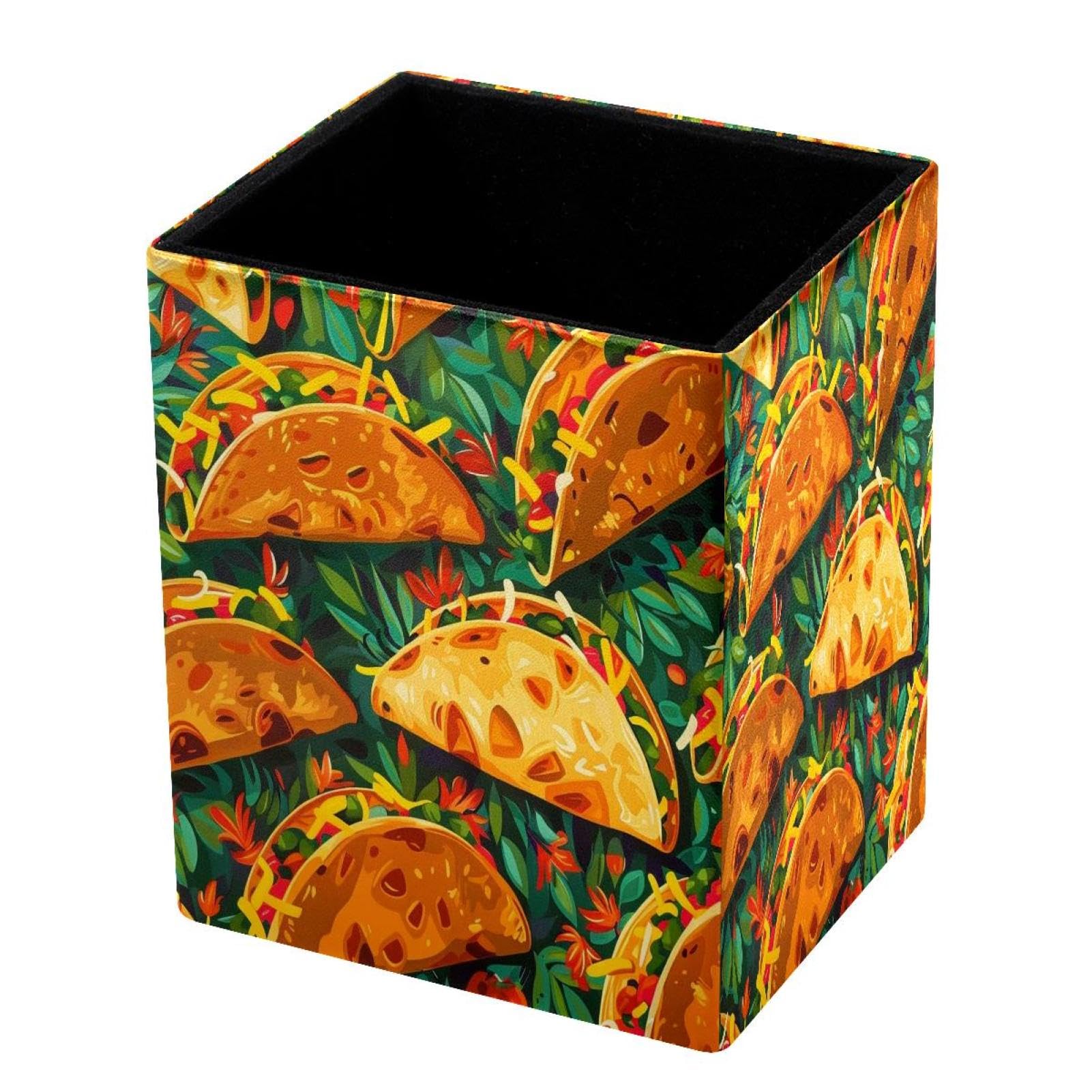 DragonBtu Desktop Pencil Holder, Delicious Taco Rectangular Pencil Cup, Pencil Storage Bag Office Desk Supplies Case for School, Kids