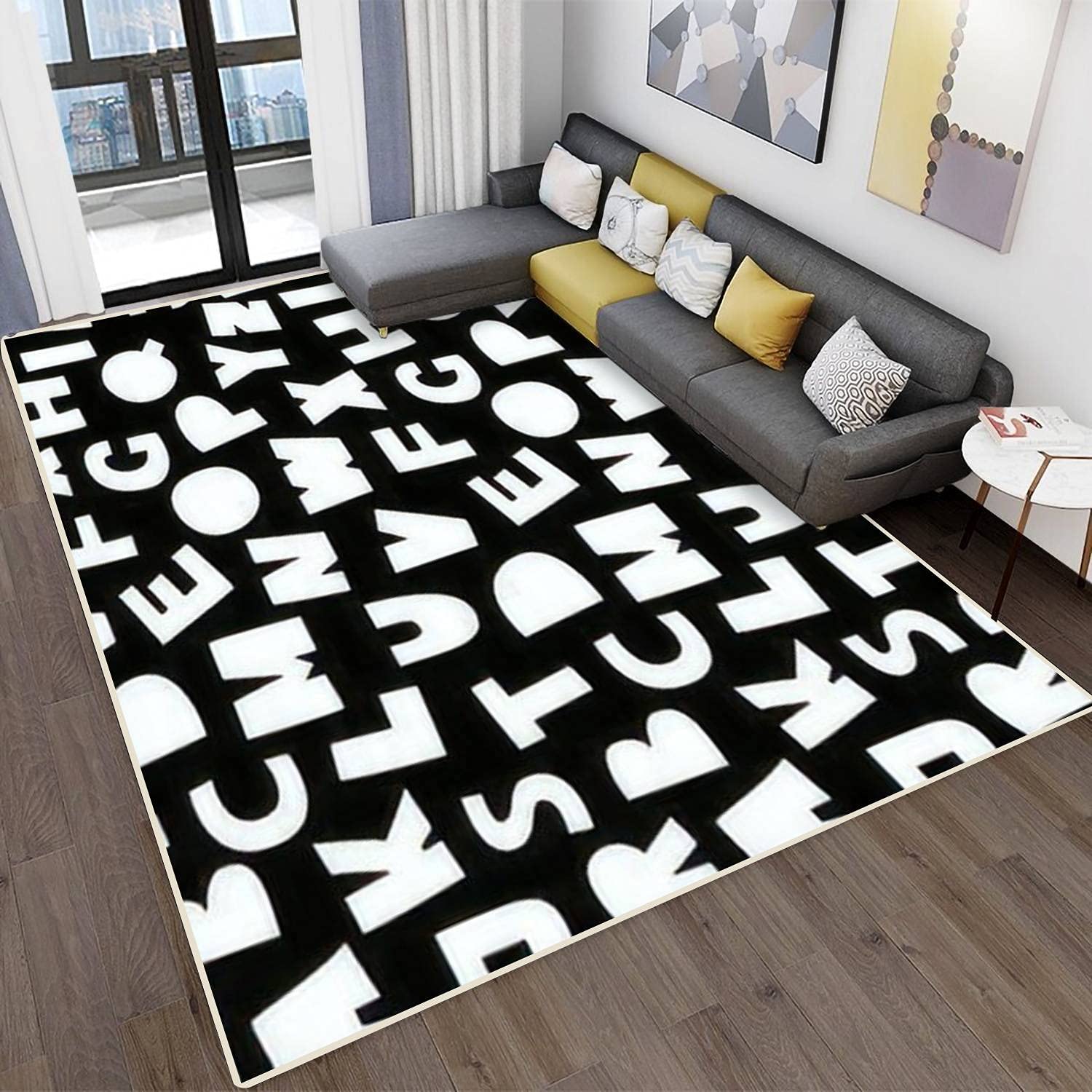 Modern Abstract Area Rugs for Living Room,Bedroom Black and White ...