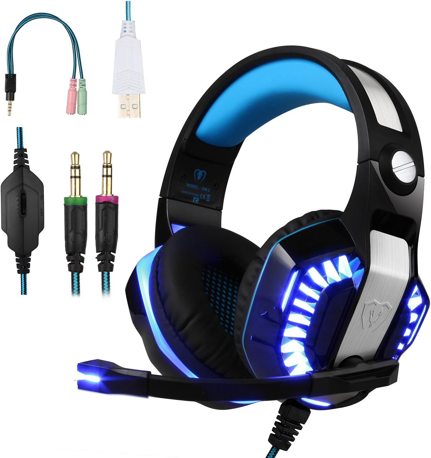 BlueFire Professional Stereo Gaming Headset for PS4, PS5, Xbox One Headphones with Mic and LED Lights for Playstation 4, Xbox One, PC (Blue)