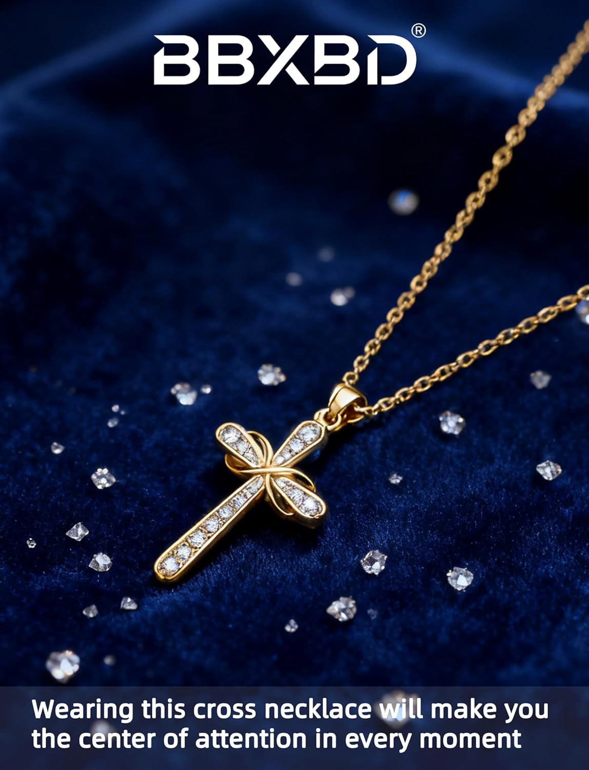 14k gold-plated Stainless steel Cubic Zirconia Silver Cross Necklace for Women Pendant with Chain 16"/18"+2" No Tarnish Perfect Jewelry Send Gifts box for Birthday Faith Valentine's Day - Image 5
