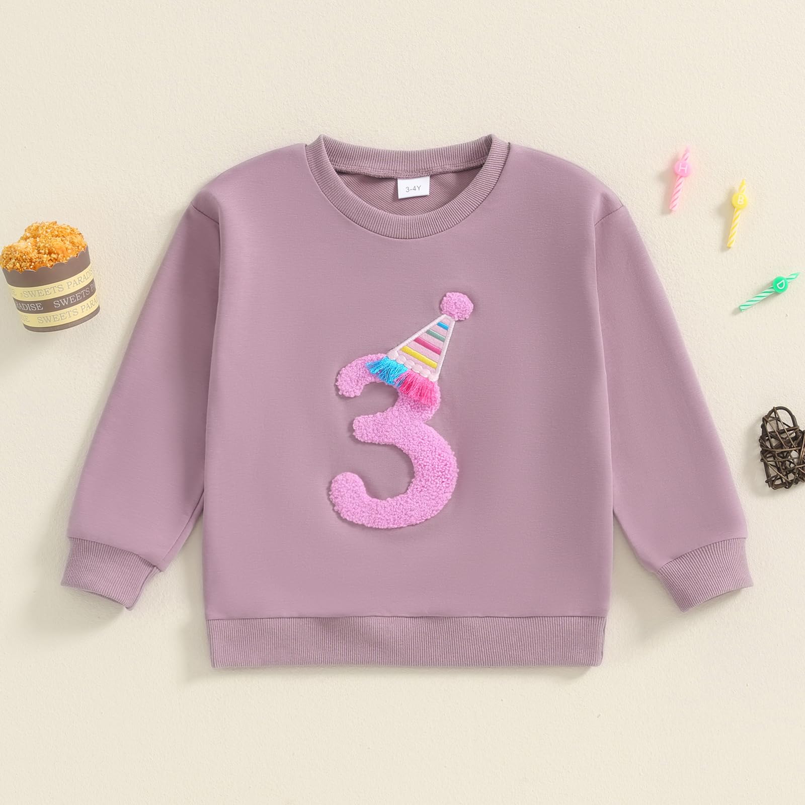 Felpa con cappuccio per il primo compleanno, per bambini e bambine, a maniche lunghe, girocollo, con stampa di lettere, felpa con cappuccio, per autunno e inverno, per bambino (viola 3, 3-4 anni),