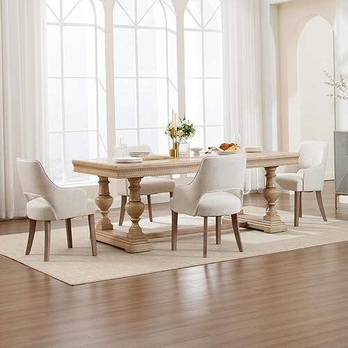 Miniatura 3 de Juego de 6 sillas de comedor de lino, sillas de cocina tapizadas de granja, sillas laterales con patas de madera para sala de estar, comedor, Lino,