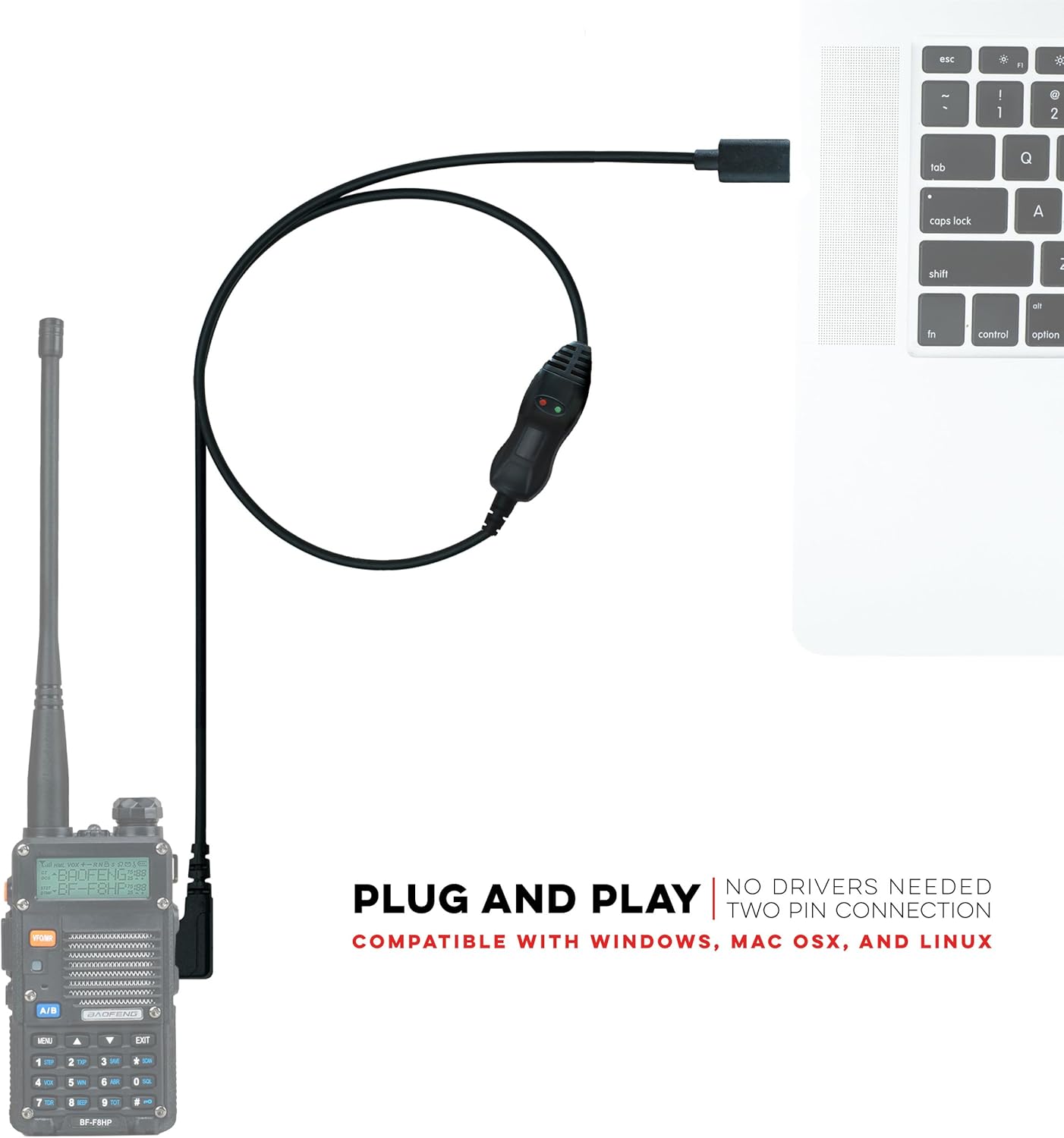 BTECH PC03 USB-C Programming Cable – Genuine FTDI Chipset for Baofeng, Kenwood K1 Radios | Works with Chirp and OEM CPS | Windows, macOS, Linux | Radio Software Required