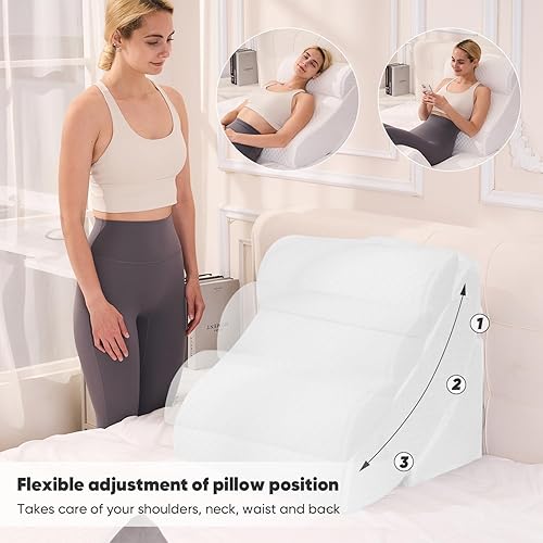 Miniatura 4 de Juego de 4 almohadas de cuña para después de la cirugía, juego de almohadas ortopédicas de espuma viscoelástica, cama ajustable para dormir, alivio