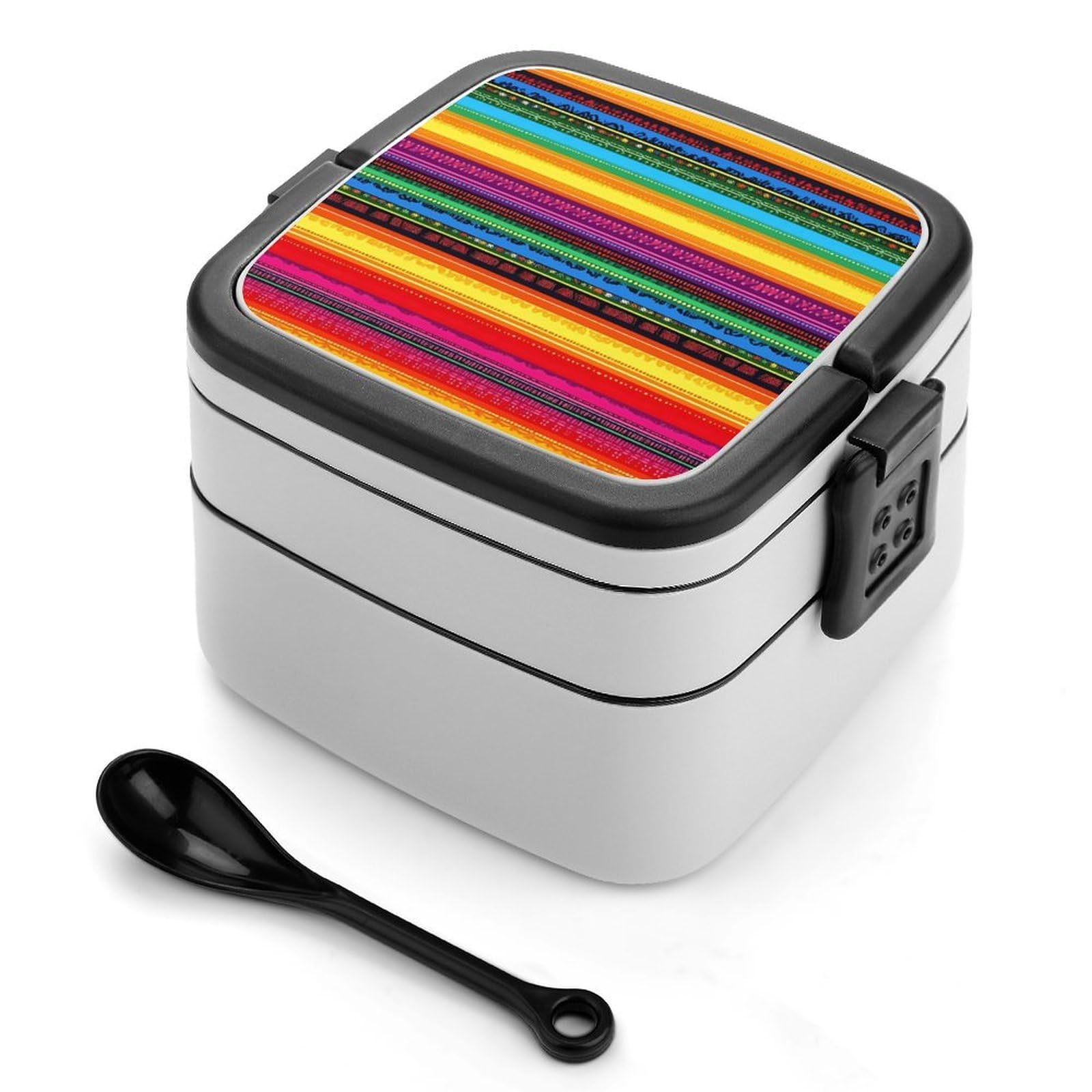 CGSBNGHA Mexican Serape Colorful Stripes Bento Lunch Box 2 Layer Lunchbox Food Container for Adults Office