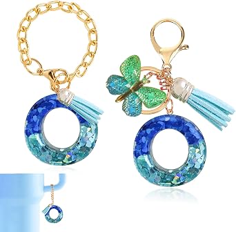 Ruqizhi Initial Letter 2PCS Keychain Cute Letter Charm Accessories with Butterfly Tassel for Cup with Handle for Women Girls